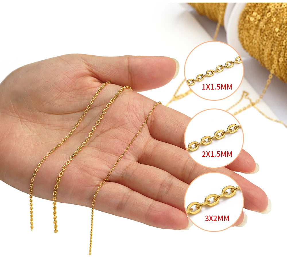 10Meters/Roll Stainless Steel Gold Chain O Shape Cross Chains for DIY Jewelry Making