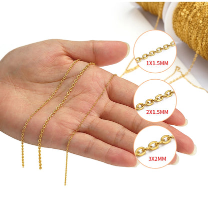 10Meters/Roll Stainless Steel Gold Chain O Shape Cross Chains for DIY Jewelry Making