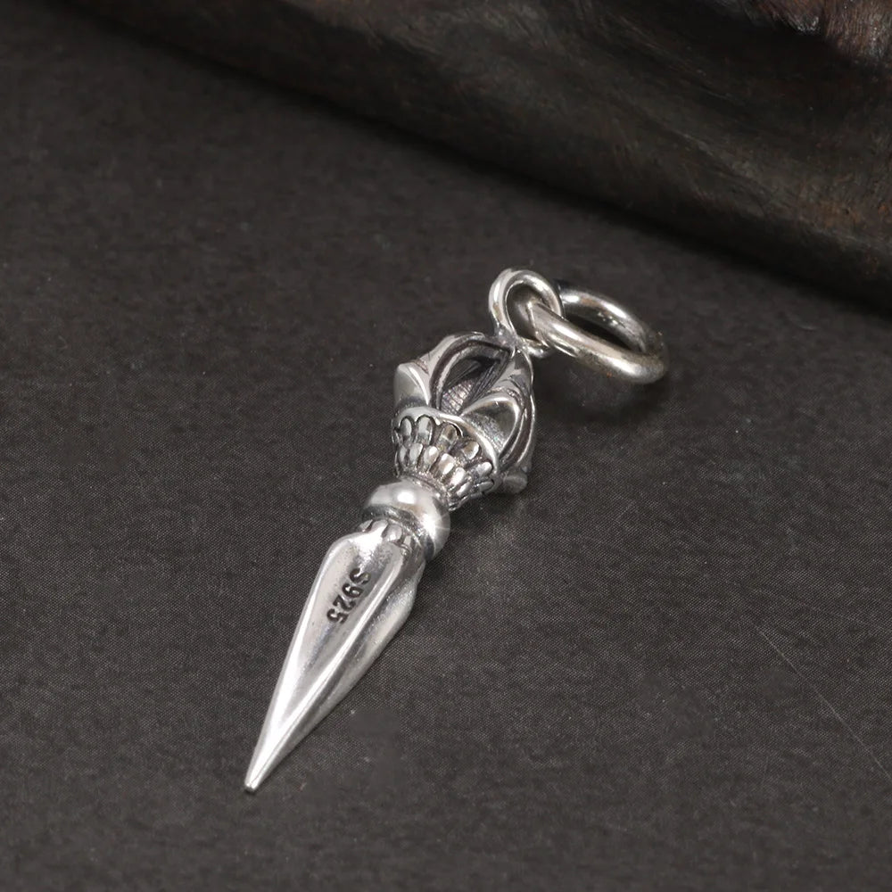 Real 925 Sterling Silver Small Vajra Pendant For Men and Women Buddhism Prayer Bouddha Jewelery