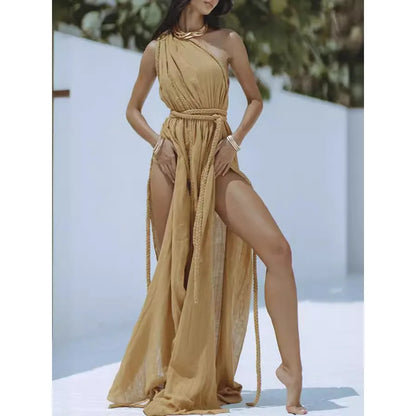 Fashionable New Beach Vacation Dress with Tie Strings - Solid Color & Matching Cover-Up