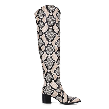 2025 New High Quality Over The Knee Boots Woman Long Boot Snake Print Women winter footwear sexy Winter Patent Leather botas 39