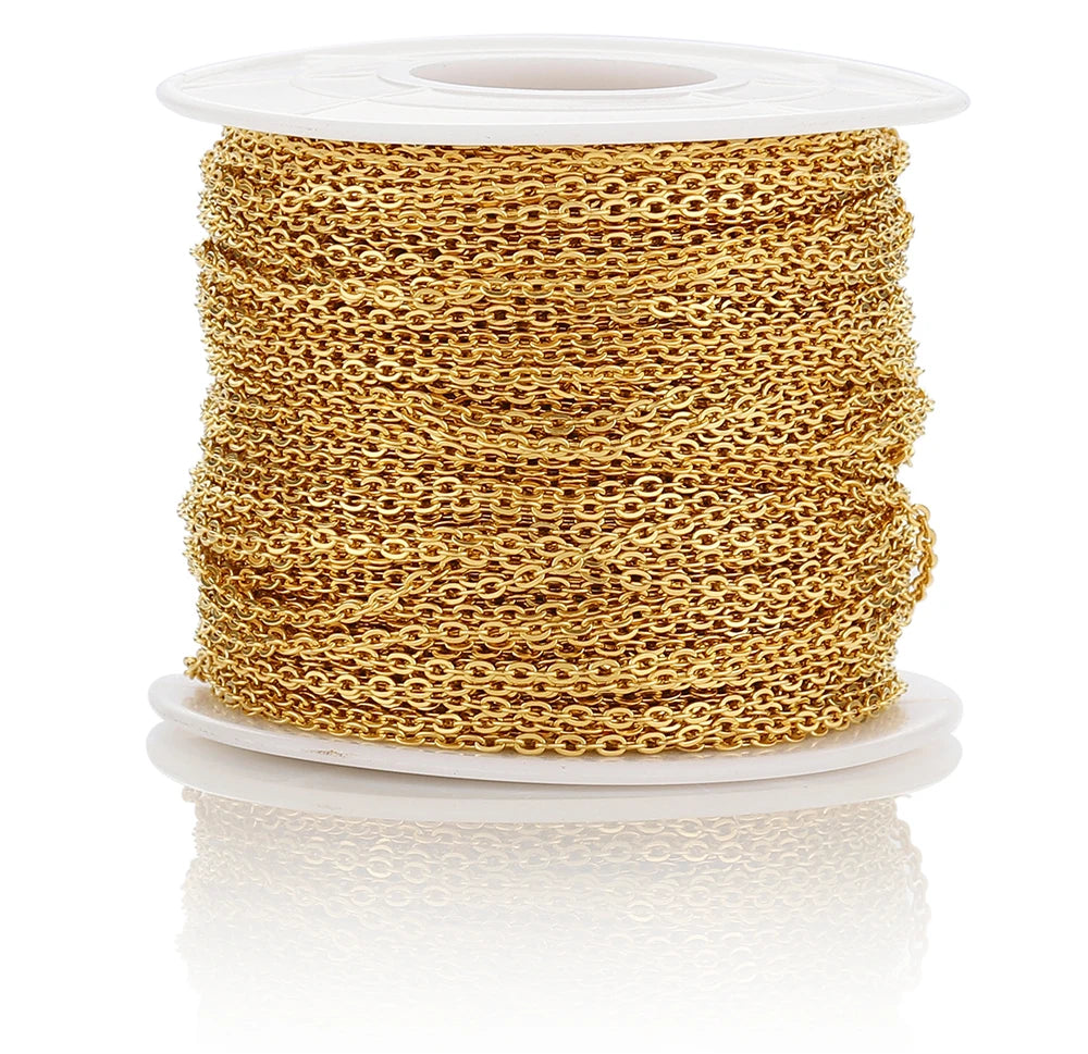 10Meters/Roll Stainless Steel Gold Chain O Shape Cross Chains for DIY Jewelry Making