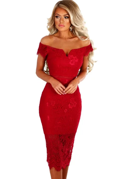 Liu Ming Hot Selling Wholesale Sexy Women V Neck Lace Party Club Wear Evening Short Midi Dress