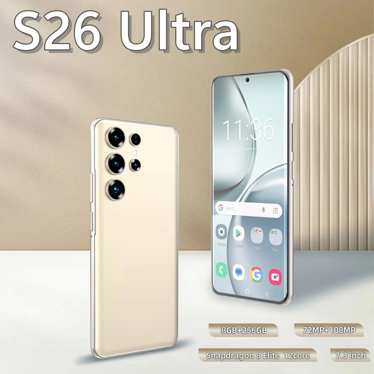Sell Well Very Friendly Factory Price S26 Ultra Smartphone 8GB+256GB Unlocked Dual Card 7.3 Inches Screen Mobile Phones