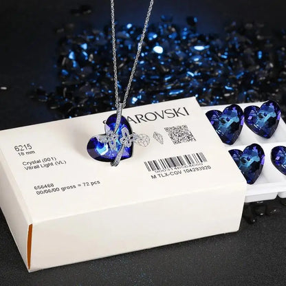 Heart Pendant Necklace for Women Exquisite Jewelry Blue Crystal Forever Love Charm Valentine's Day Gift
