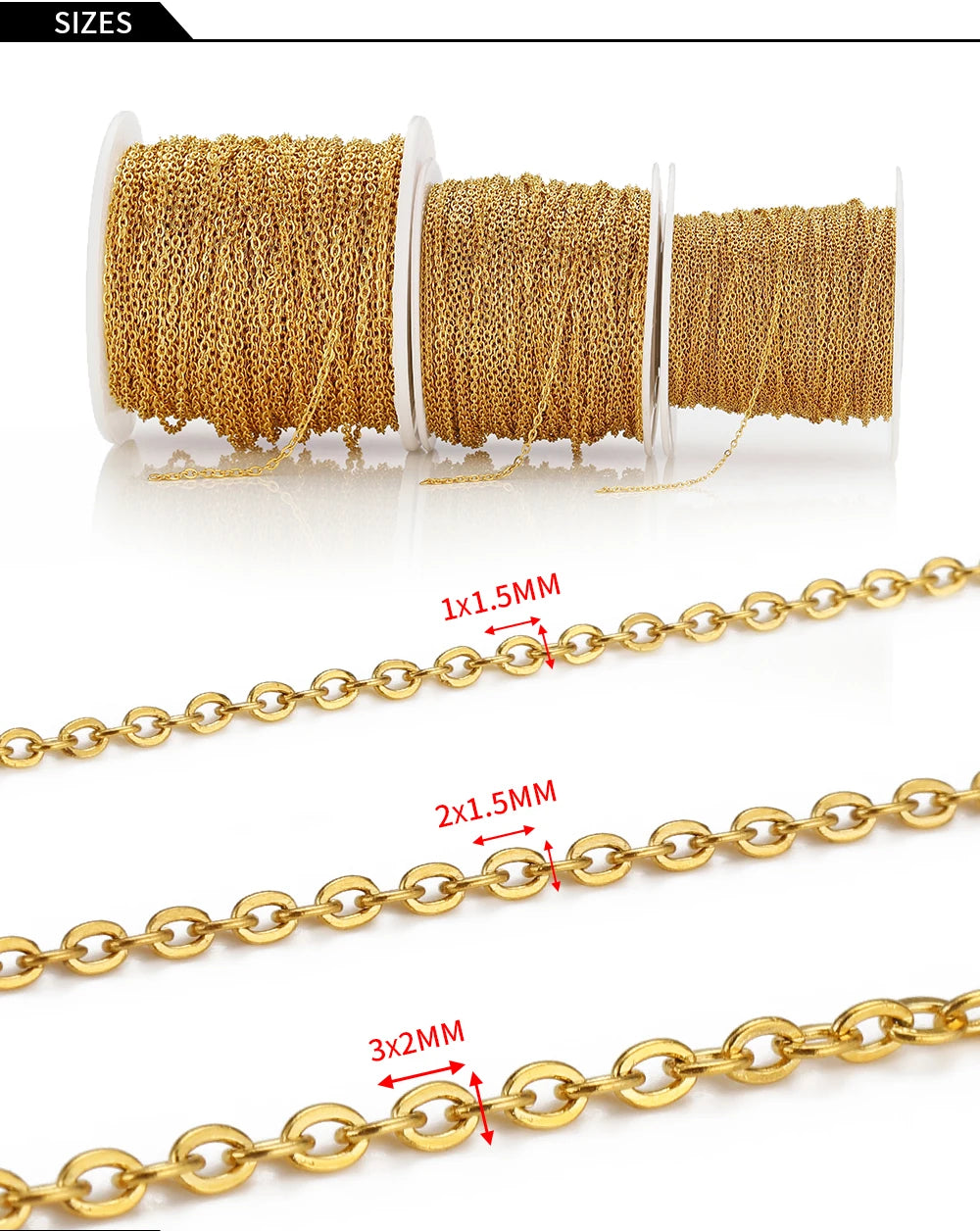 10Meters/Roll Stainless Steel Gold Chain O Shape Cross Chains for DIY Jewelry Making