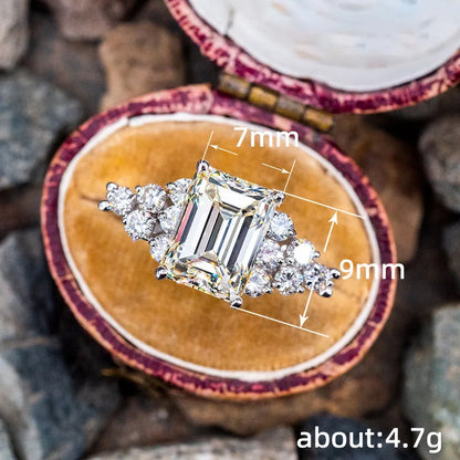 Q205 Women's Emerald Cut Diamond Engagement Ring Natural Diamond Classic Style 14K White Gold Band