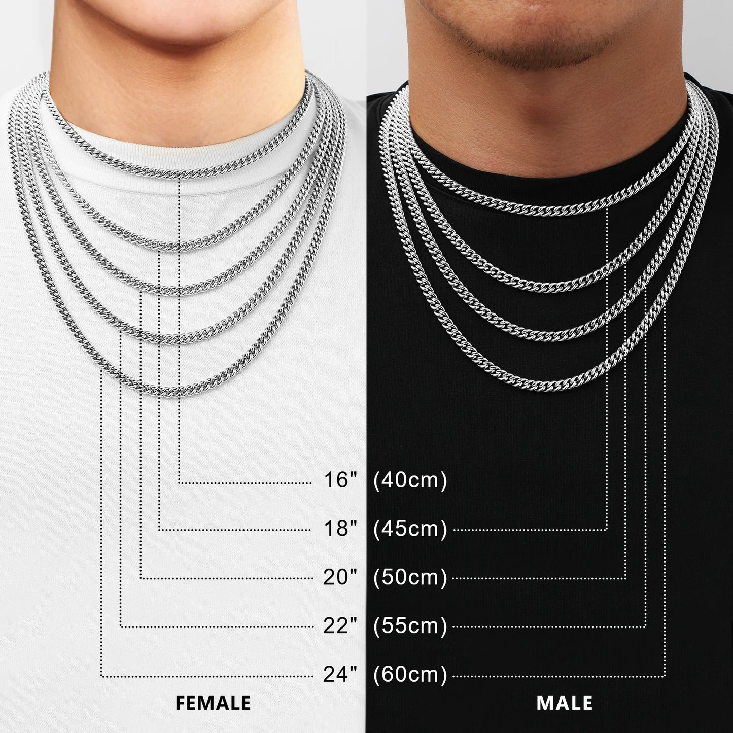 USA Real 18K Gold Filled Chain Jewelry Gifts Stainless Steel 5mm Solid Diamond-Cut Miami Cuban Link Curb Necklace for Men Women