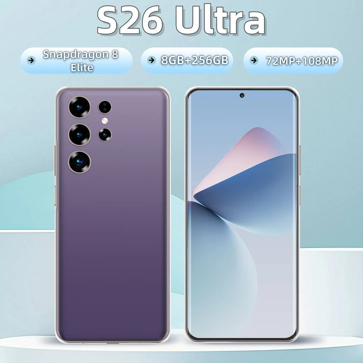 Sell Well Very Friendly Factory Price S26 Ultra Smartphone 8GB+256GB Unlocked Dual Card 7.3 Inches Screen Mobile Phones