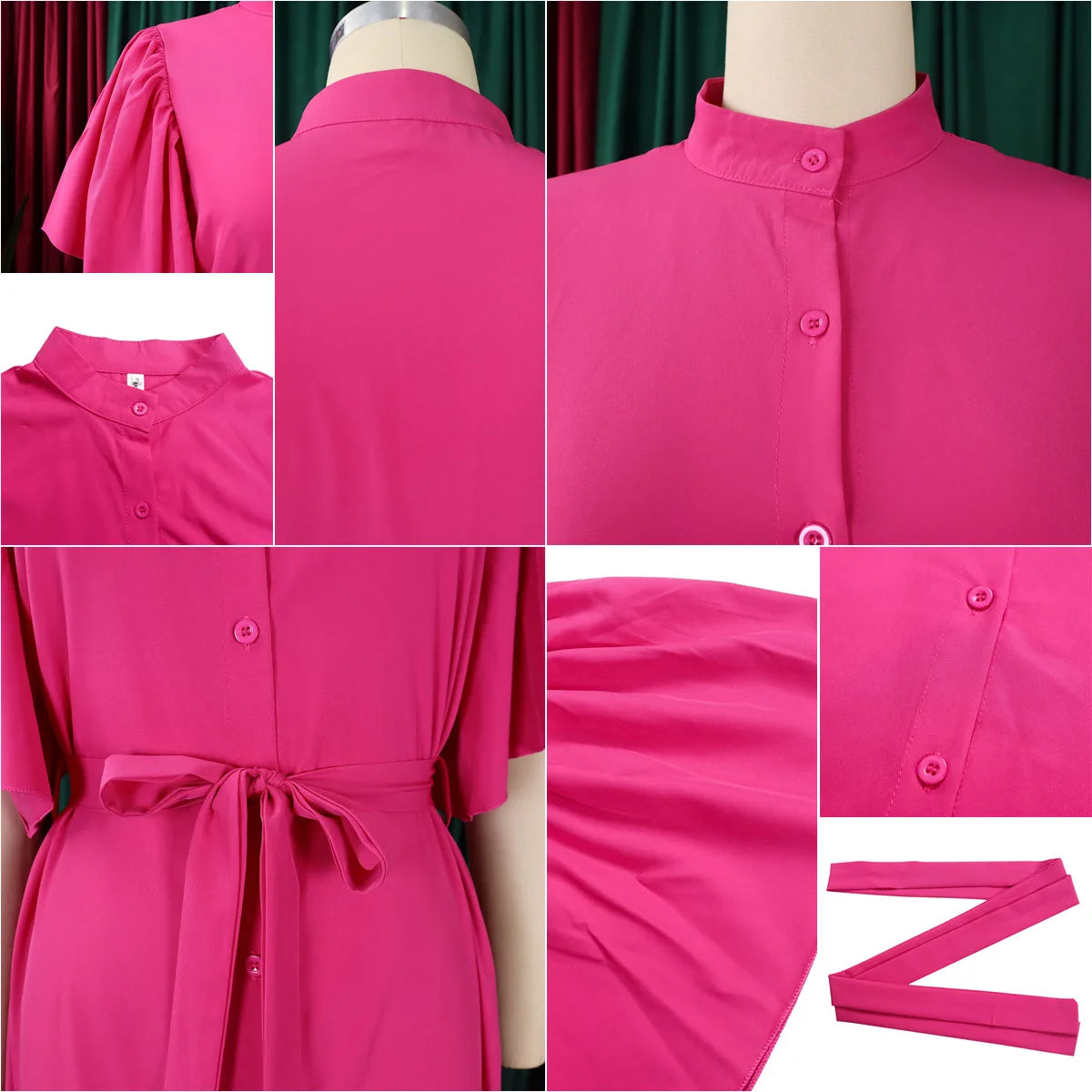 D3270 Trendy Elegant Loose Summer Dress for Women Flare Sleeves Single Breasted Long Dresses Women Casual Ladies Maxi Dress