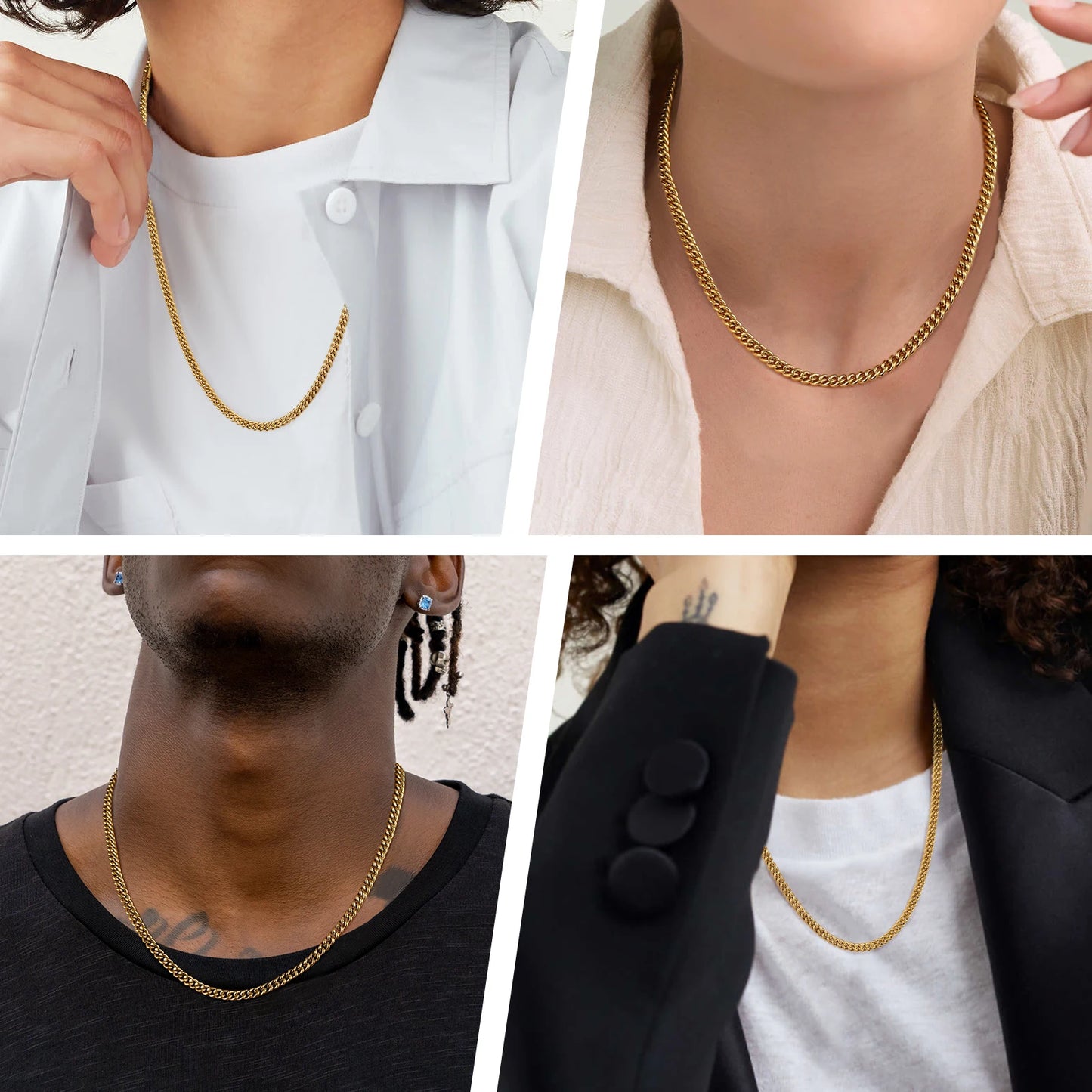 USA Real 18K Gold Filled Chain Jewelry Gifts Stainless Steel 5mm Solid Diamond-Cut Miami Cuban Link Curb Necklace for Men Women