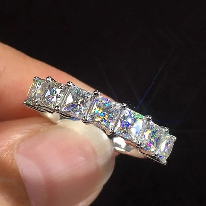 T0081 Princess Cut Natural D Color White Gold Women's Classic Engagement Ring
