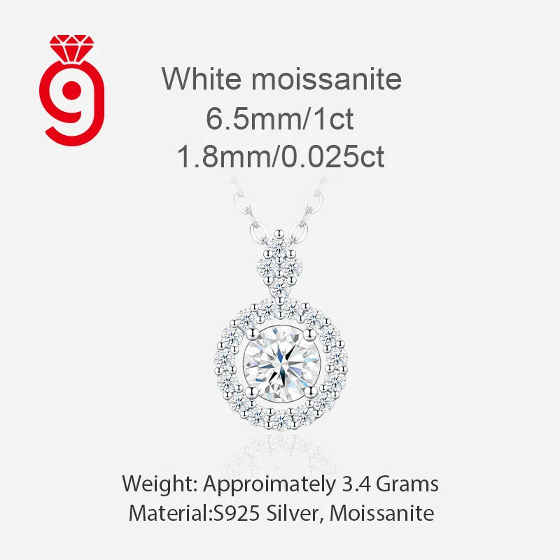Hot Selling Double Halo 4 Prong Setting 925 Sterling Silver Moissanite Pendant Necklace D Color VVS1 Bridal Necklace
