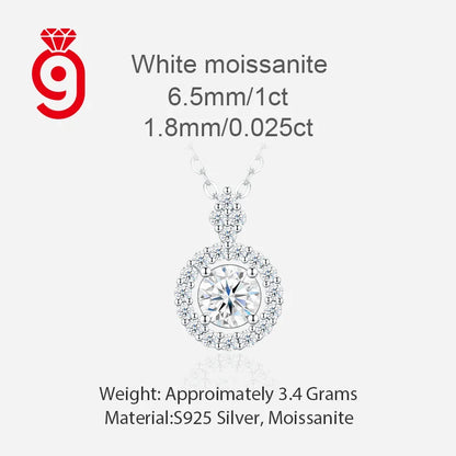 Hot Selling Double Halo 4 Prong Setting 925 Sterling Silver Moissanite Pendant Necklace D Color VVS1 Bridal Necklace