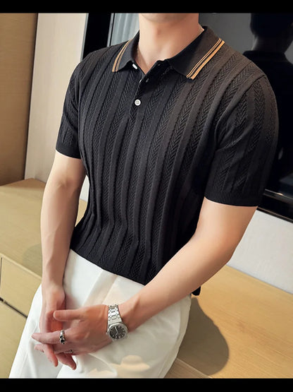 Support Customization of One Item Summer Fashion Solid Color Button Collar Men's Polo Cool Trendy Men's Short Sleeved Polo Shirt