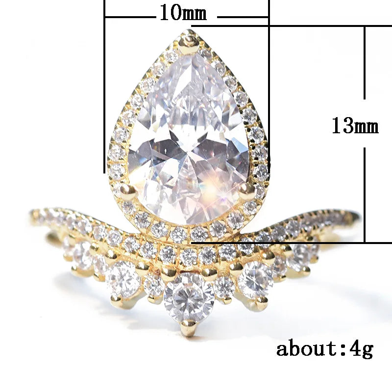 H075 Wings Cocktail Ring Women's Natural Diamond Pear Shape Pave Setting Engagement Fashion Rings