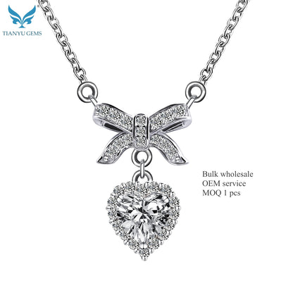 Tianyu Gems 18K Thick Gold Plated Necklace Mossanite 1 Carat 6.5mm DF VVS Round White Moissanite Silver Heart Pendant Necklace