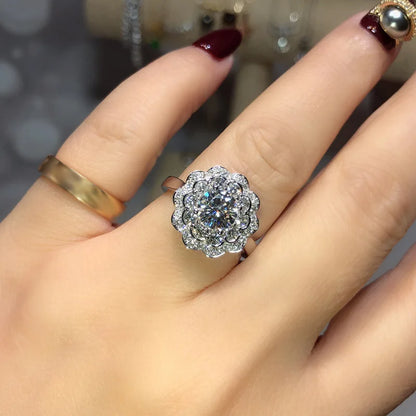 F1220 Diamond Ring Round Brilliant Cut Natural D Color Women's Romantic Engagement Style