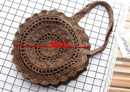 Bohemian Straw Bags for Women Circle Beach Handbags Summer Rattan Shoulder Bags Handmade Knitted Travel Big Totes Bag New