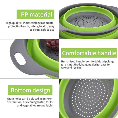 LMETJMA Round Folding Colander BPA Free Fruits Vegetables Washing Drain Basket Kitchen Colander Strainer Dishwasher Safe KC0236