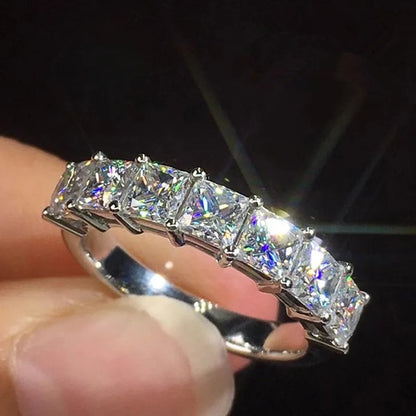 T0081 Princess Cut Natural D Color White Gold Women's Classic Engagement Ring
