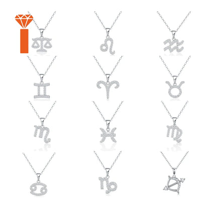 Hot Selling Shiny Zodiac 925Pure Silver Pendant Necklace With Moissanite Twelve Zodiac Luxury Fashion Jewelry for Daily Necklace