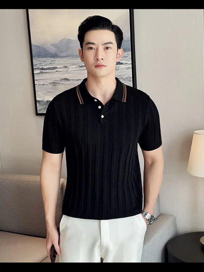 Support Customization of One Item Summer Fashion Solid Color Button Collar Men's Polo Cool Trendy Men's Short Sleeved Polo Shirt