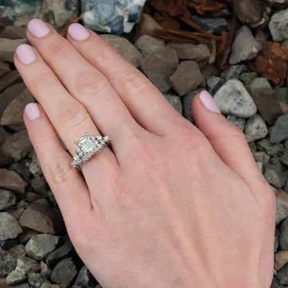 Q205 Women's Emerald Cut Diamond Engagement Ring Natural Diamond Classic Style 14K White Gold Band