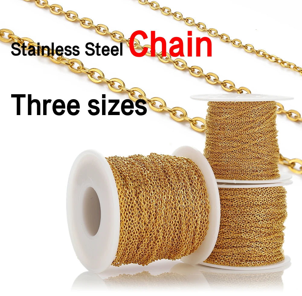 10Meters/Roll Stainless Steel Gold Chain O Shape Cross Chains for DIY Jewelry Making