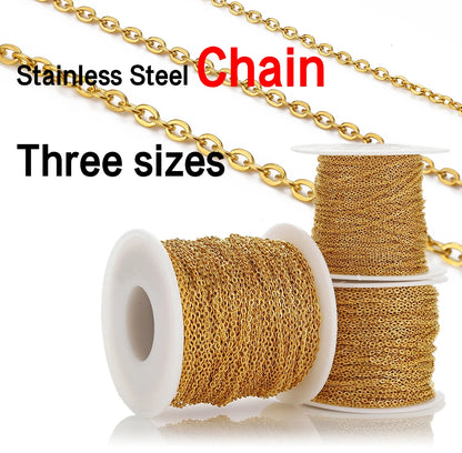 10Meters/Roll Stainless Steel Gold Chain O Shape Cross Chains for DIY Jewelry Making