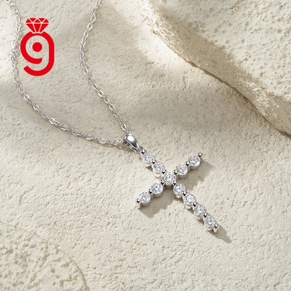 Hot Selling  Pave Set Cross Pendant 925 Sterling Silver Moissanite Necklace D Color VVS1 Sparkling Moissanite Necklace
