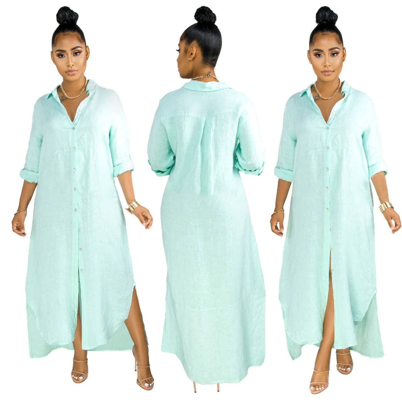YP Hot Selling Casual Woman Long Dress Fall Fashion Printed Shirt Dress for Women Woven Eco-Friendly Button Decorated Washable
