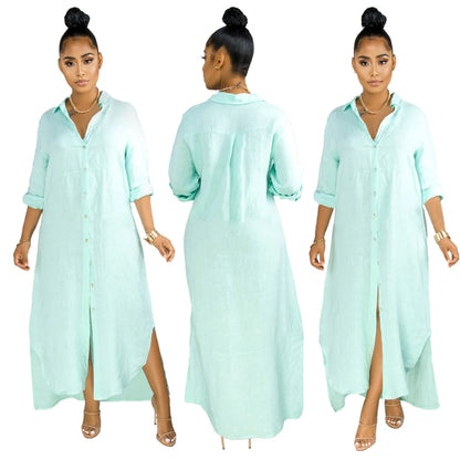 YP Hot Selling Casual Woman Long Dress Fall Fashion Printed Shirt Dress for Women Woven Eco-Friendly Button Decorated Washable