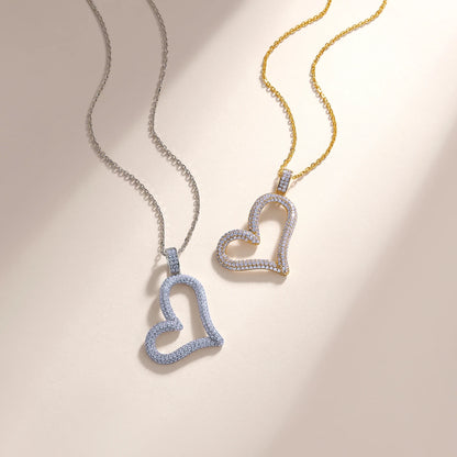 S925 Silver Iced Out Hollow Heart Necklace Hypoallergenic CZ Zirconia Heart Pendant Women's Fine Jewelry