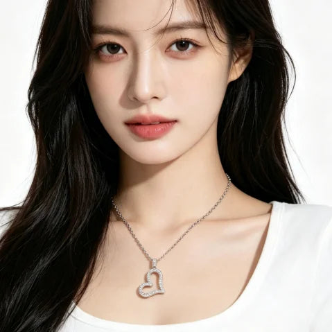 S925 Silver Iced Out Hollow Heart Necklace Hypoallergenic CZ Zirconia Heart Pendant Women's Fine Jewelry
