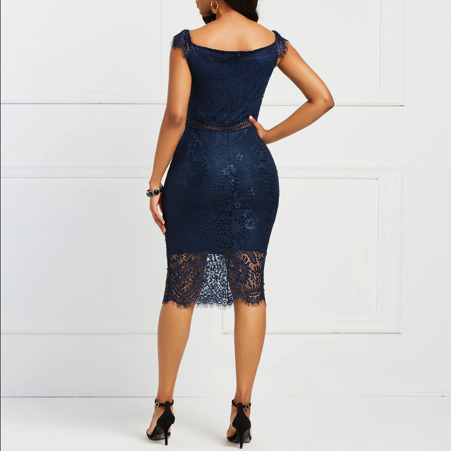 New Fashion Women Sleeveless V-neck Natural Anti-static Breathable Back Zipper Lace Solid Slim Pencil Casual Party Summer