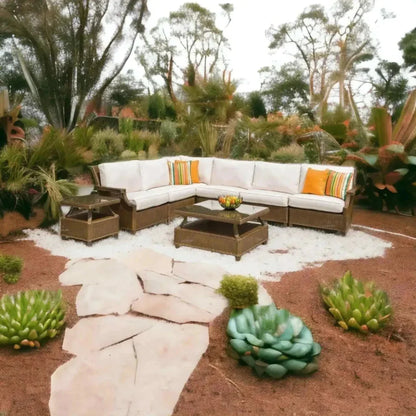 Hamptons Outdoor Wicker Corner Sectional with Table