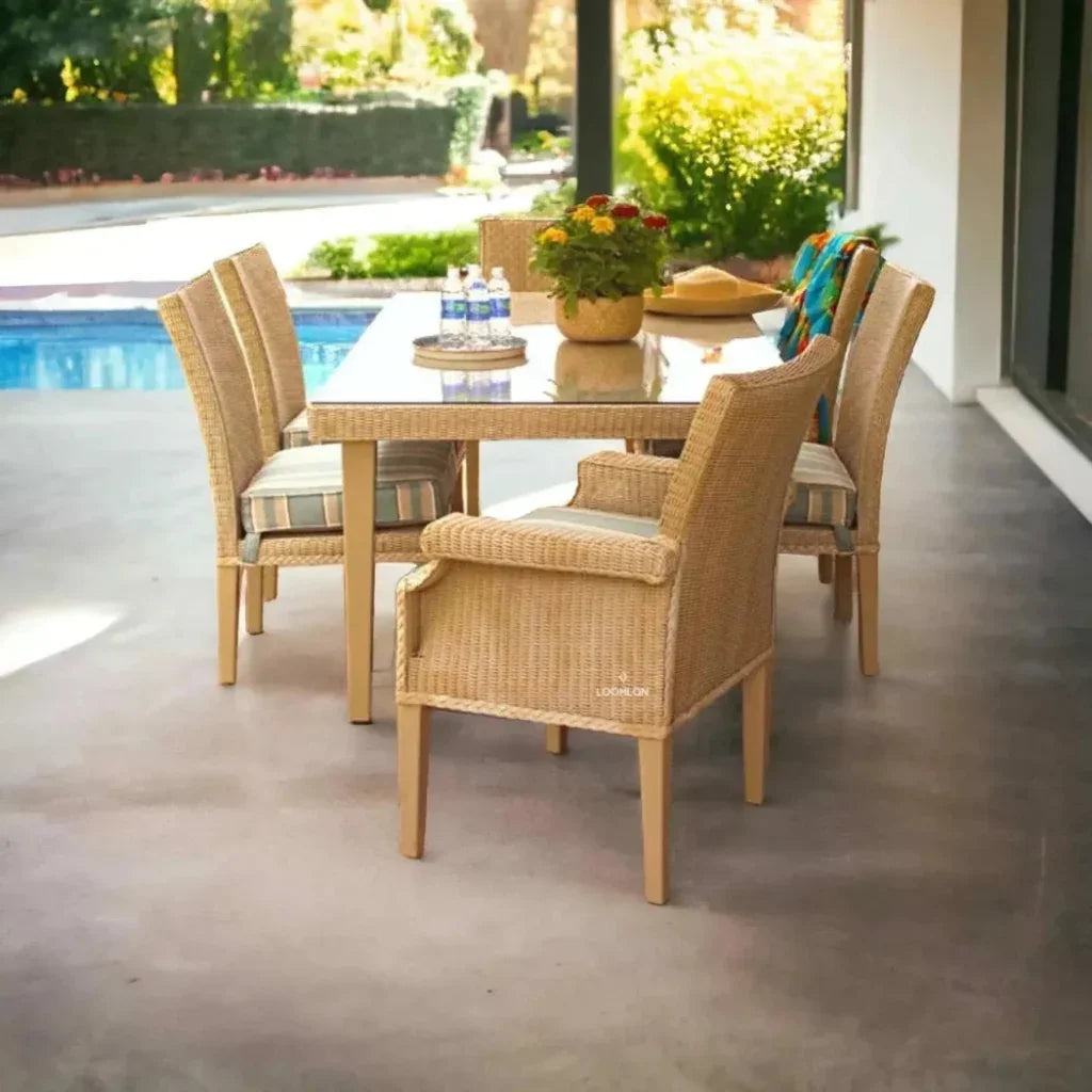 Hamptons Outdoor Wicker Dining Table Set 6PC