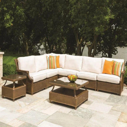 Hamptons Outdoor Wicker L-Shaped Sectional With Table
