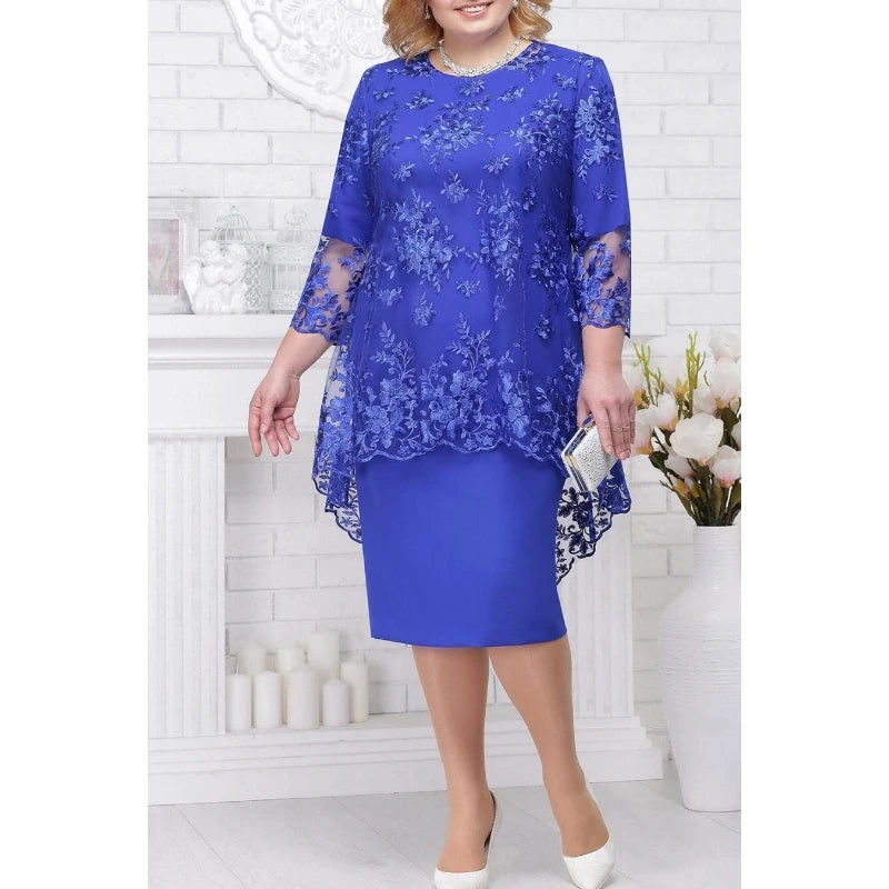 New Women's Lace Embroidery Coverall Inner Dresses Plus Size 2 Piece Set Sehe Fashion