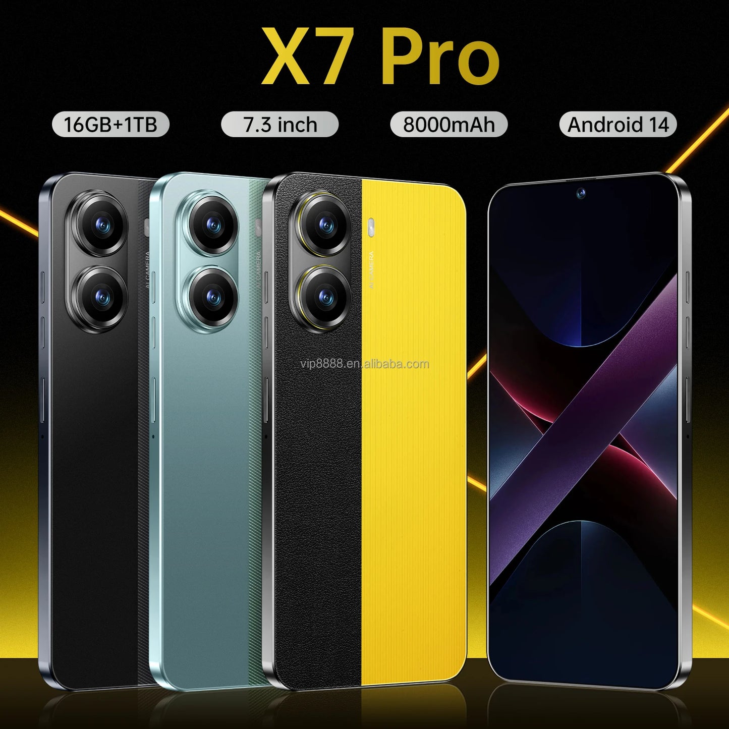 Real High Quality X7 Pro 16+1TB Smartphone Hot Selling 7.3 Inch Big Screen Cheap Android 14 Cellphones Smart Phones