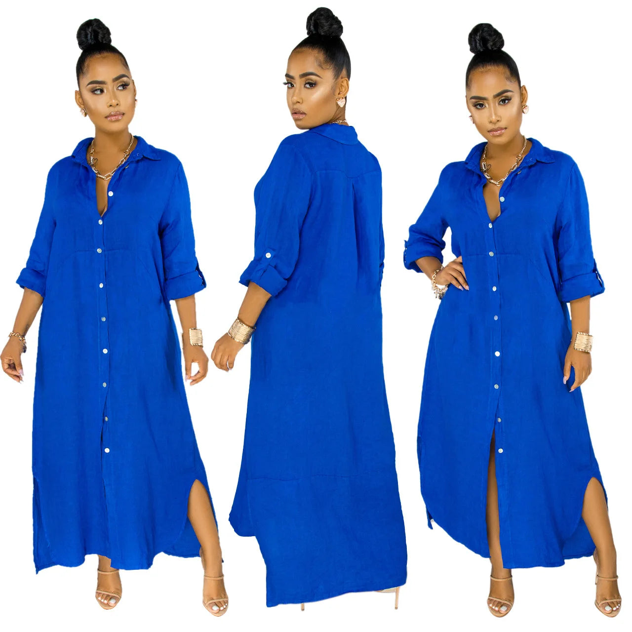 YP Hot Selling Casual Woman Long Dress Fall Fashion Printed Shirt Dress for Women Woven Eco-Friendly Button Decorated Washable