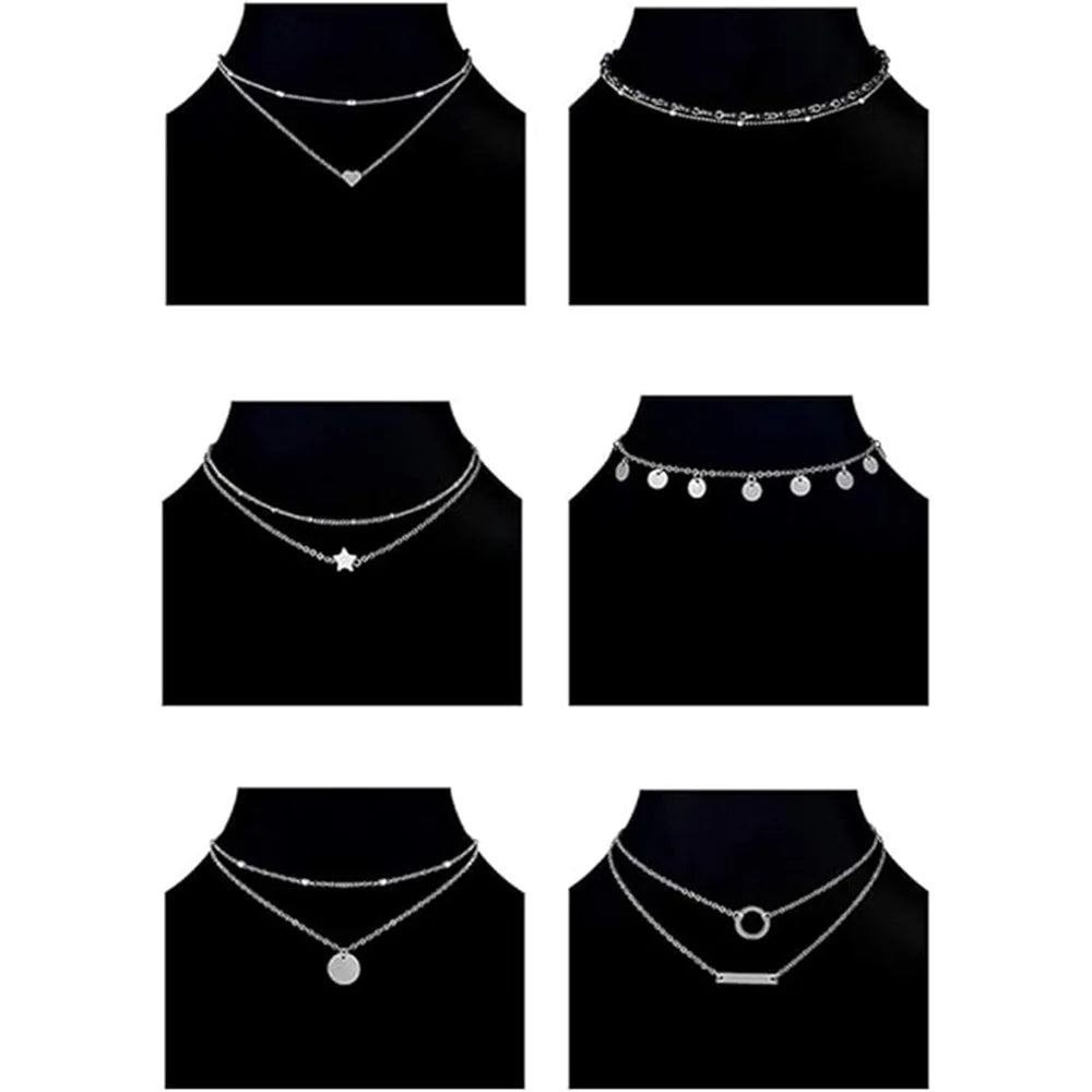 Silver Fashion Alloy Rice Bead Star Moon Geometric Collar Necklace Layering Simple Elegant Date Gift Gold Jewelry Accessories