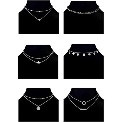 Silver Fashion Alloy Rice Bead Star Moon Geometric Collar Necklace Layering Simple Elegant Date Gift Gold Jewelry Accessories
