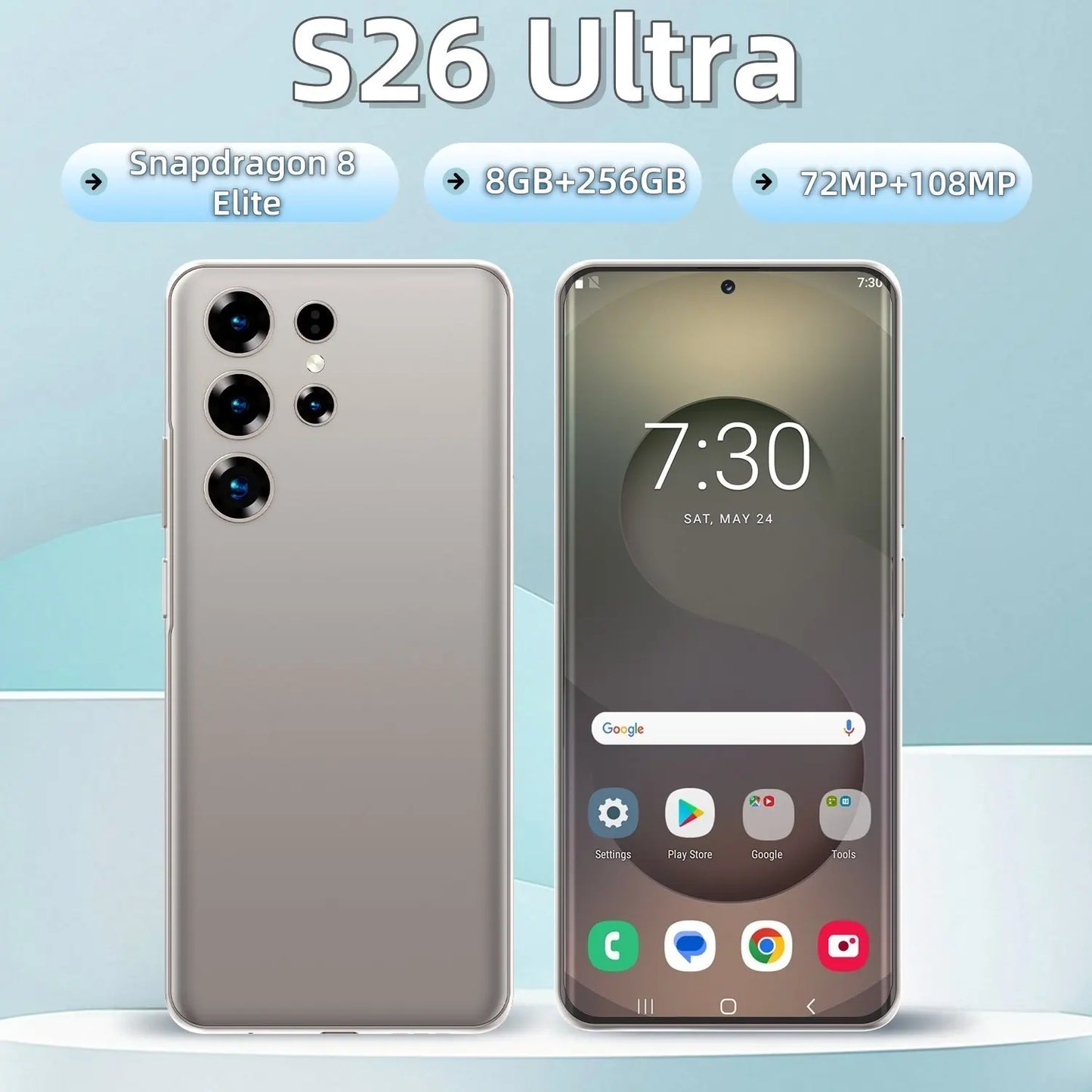 Sell at the Lowest Price Factory Price S26 Ultra Smartphone 8GB+256GB Unlocked Dual Card 7.3 Inches Screen Mobile Phones