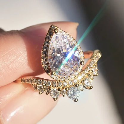 H075 Wings Cocktail Ring Women's Natural Diamond Pear Shape Pave Setting Engagement Fashion Rings