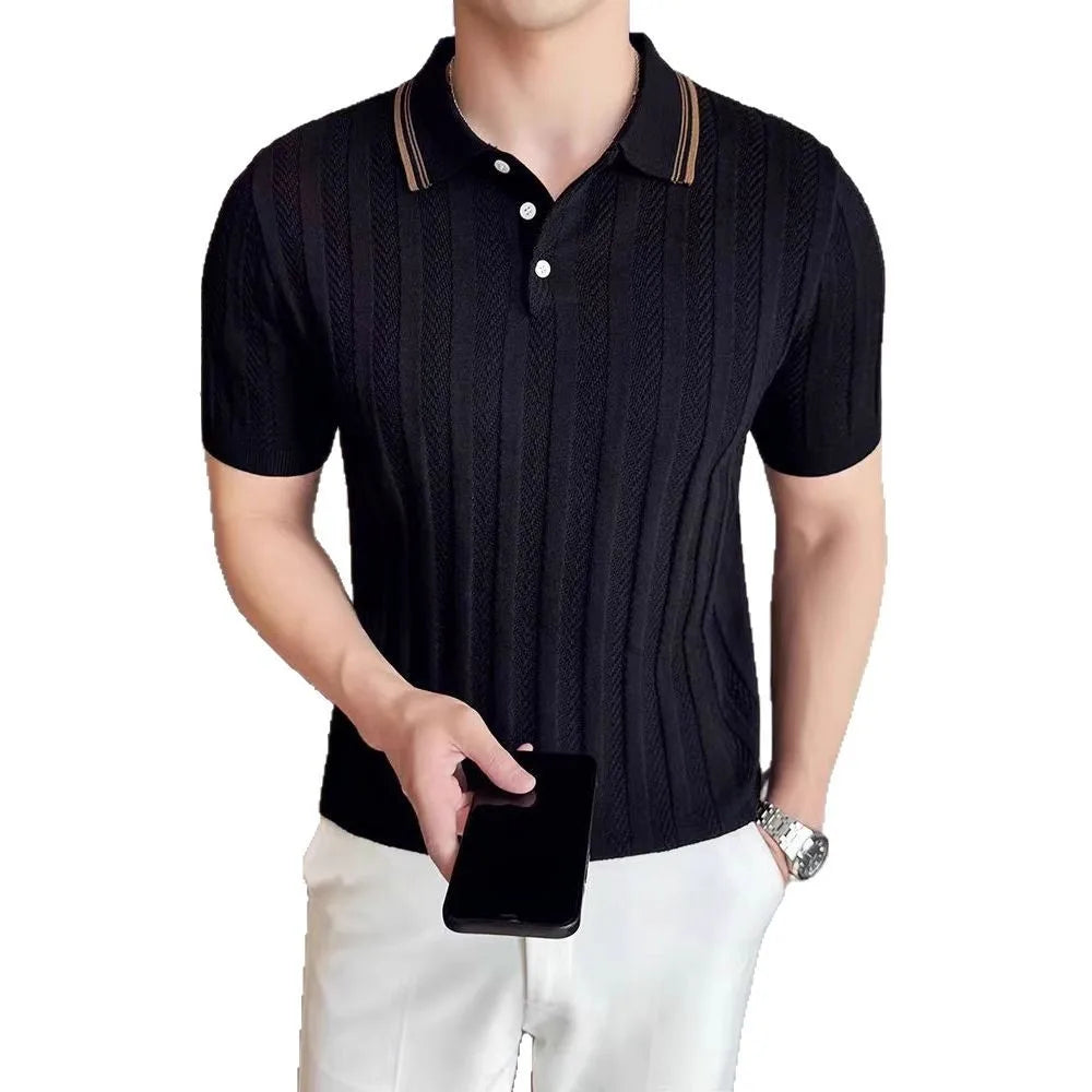 Support Customization of One Item Summer Fashion Solid Color Button Collar Men's Polo Cool Trendy Men's Short Sleeved Polo Shirt