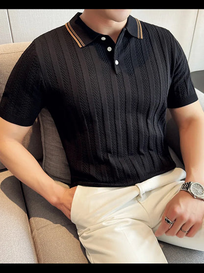 Support Customization of One Item Summer Fashion Solid Color Button Collar Men's Polo Cool Trendy Men's Short Sleeved Polo Shirt