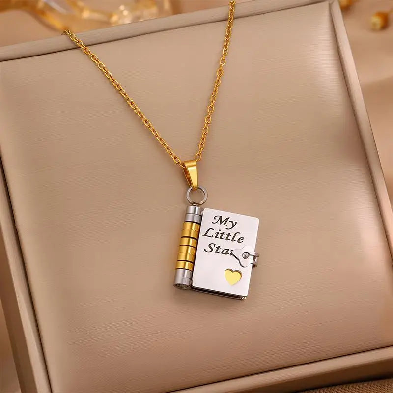 My Little Star Book Necklace for Daughter Son Letter Birthday National Sisters Day Gift