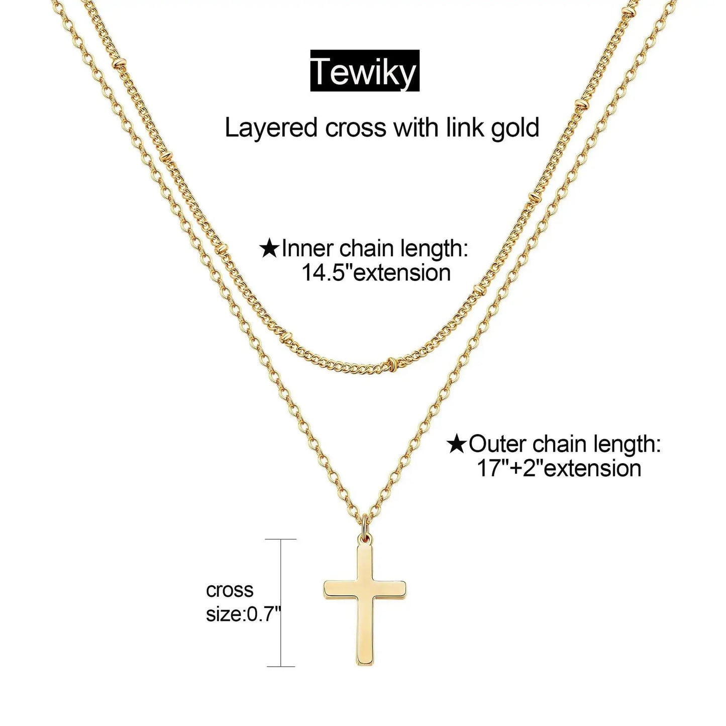 Simple Stainless Steel Cross Chain Clip Bead Necklace Stainless Steel Double Layer Cross Multi-Layer Necklace Women